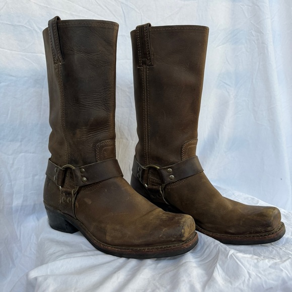 Frye Tall Leather Harness 12R Women’s Biker Boots in Smoke - Picture 7 of 14
